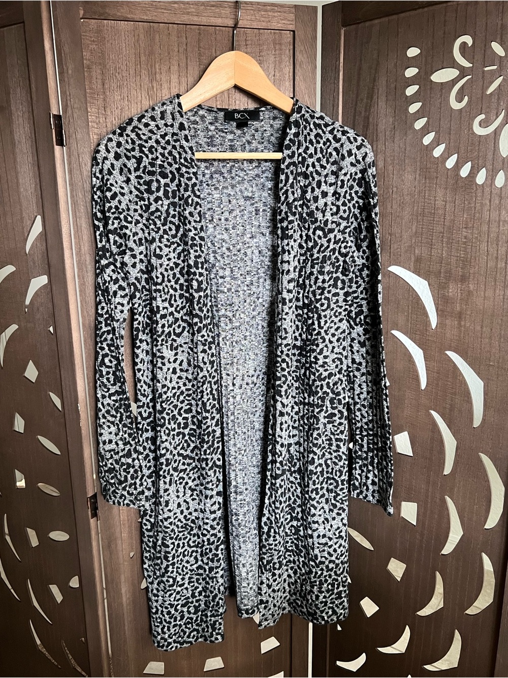 BCX Black and Gray Leopard Open-Front Women's Cardigan